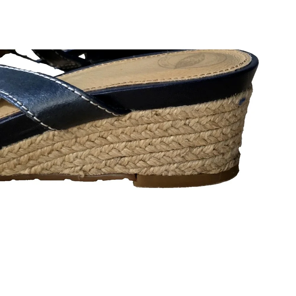 NURTURE Women's Leather Platform Wedge Espadrille‎ Slide Sandals Size 8.5M Blue